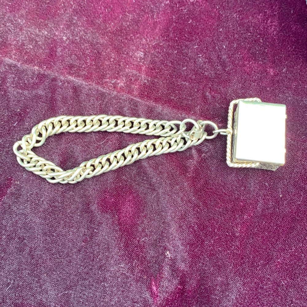 Vintage RARE Silver Tone Pill Box Trinket Box Charm Bracelet